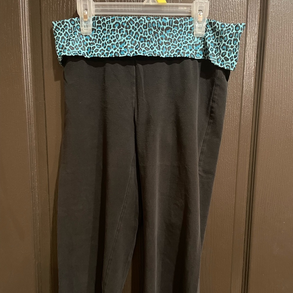 PINK Victoria's Secret Black and Aqua Capri Leg Pants